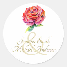 Goldene Hochzeit der Rote Rose Watercolor Runder Aufkleber