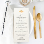 Goldene Hochzeit der Wasserfarbe Menükarte<br><div class="desc">Platzieren Sie diese eleganten Menükarten an jedem Ort für eine schöne Touch zu Ihrem Hochzeitsempfang. Das Design zeigt eine Bienenillustrierung in goldgelben Wasserfarben mit kohlegrauem weißem Schriftzeichen in einer Mischung aus kursiven, Script- und Blocktypen. Wir Liebe diesen Stil in der Art Felt Ecru Papier Stil für ein wirklich luxuriöses Aussehen...</div>