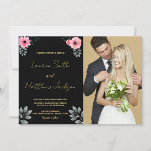Goldene Hochzeit in Rosa mit Foto Einladung