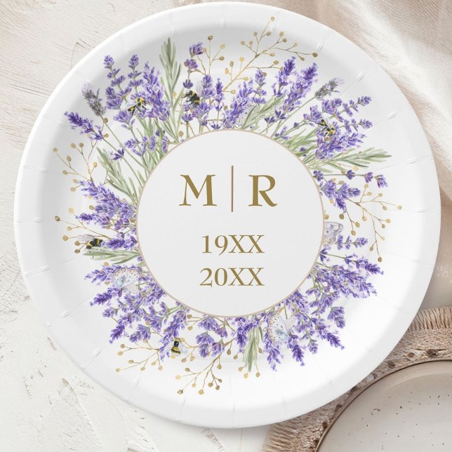 Goldene Hochzeit Lavendel Blumenmuster Pappteller (Von Creator hochgeladen)