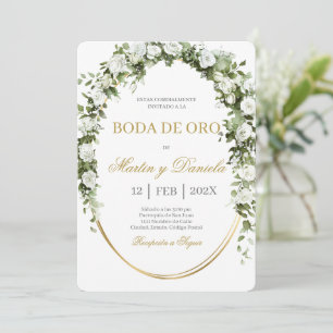 Goldene Hochzeit mit Strauß aus weißen Blumen Einladung