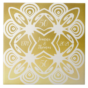 Goldene Hochzeit personalisierte Art Deco Ornament Fliese