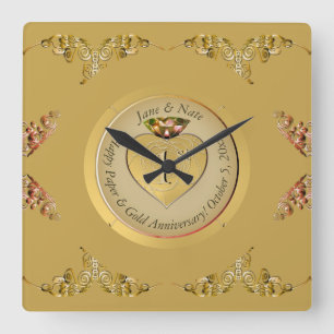 Goldene Hochzeit Quadratische Wanduhr