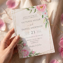 Goldene Hochzeit von Pink Watercolor Floral Geomet