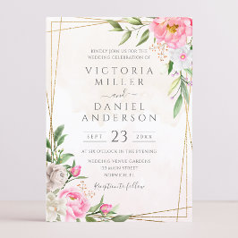 Goldene Hochzeit von Pink Watercolor Floral Geomet Einladung