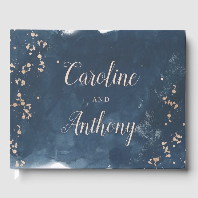 Goldene Hochzeit von Watercolor Indigo Gästebuch (Vorderseite)
