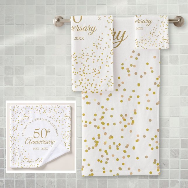 Goldene Hochzeit zum 50. Jubiläum Gold Confetti Badhandtuch Set (Von Creator hochgeladen)