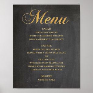 Goldene Hochzeits-Menükarte. Elegante Kreidetafel Poster