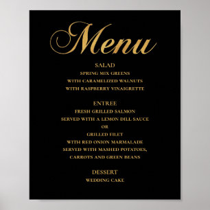 Goldene Hochzeits-Menükarte. Schwarz elegant einfa Poster