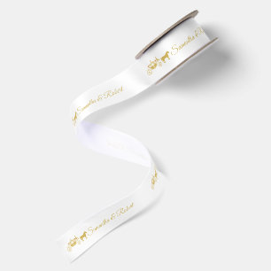 Goldene Hochzeits-Pferdekutsche und goldene Typogr Satinband