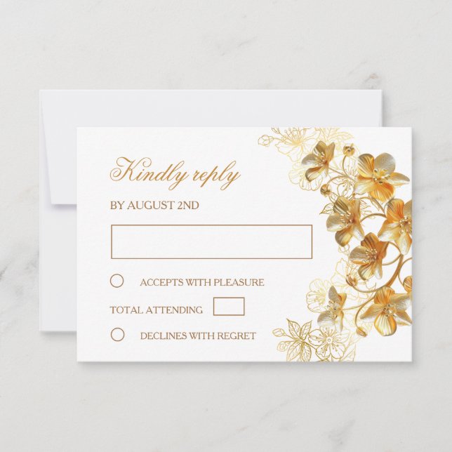 Goldene Hochzeitsblumen RSVP Karte (Vorderseite)