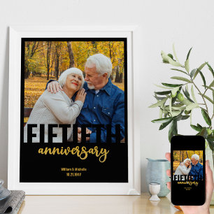 Goldene Hochzeitsfoto Moderne 50. Hochzeitstag-Fei Poster