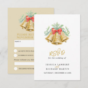 Goldene Hochzeitsglocken Grüne Foliage Aquarell RSVP Karte