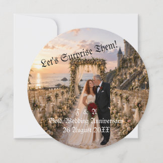 Goldene Hochzeitspaar-Foto-Überraschung Rund Einladung