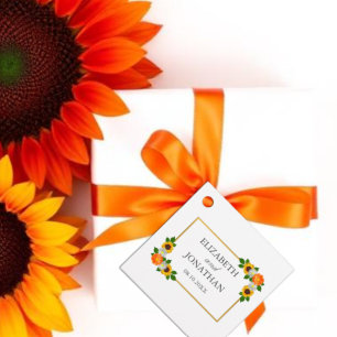 Goldene Hochzeitsrahmen mit Blumen Geschenkanhänger