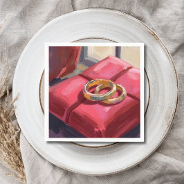 Goldene Hochzeitsringe Aquarellmalerei Rot Serviette