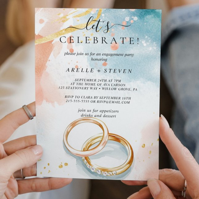 Goldene Hochzeitsringe Engagement-Party Einladung (Von Creator hochgeladen)