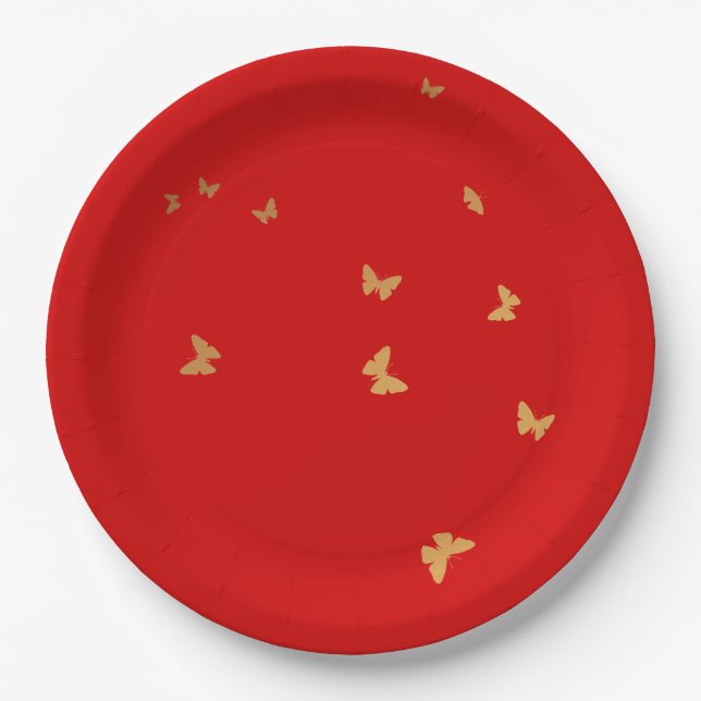 GOLDENE HOCHZEITSSCHMETTERLINGE PAPPTELLER (Vorderseite)