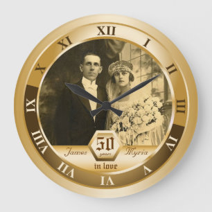 Goldene Hochzeitstag Geschenk mit anpassbarem Foto Große Wanduhr