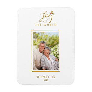 Goldene Holly Minimalist Chic Weihnachten Foto Fam Magnet