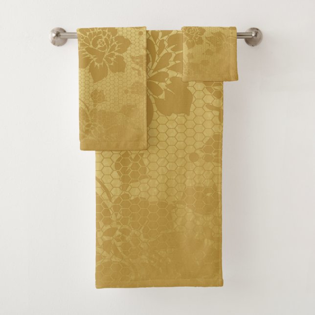 Goldene Honeycomb Blume Blumengestein Badhandtuch Set (Insitu)
