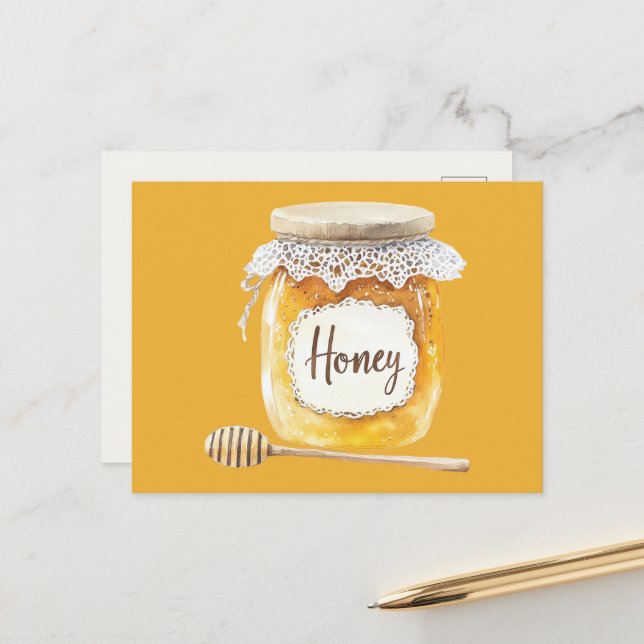 Goldene Honigglas-Nahrung Postkarte (Vorderseite/Rückseite Beispiel)