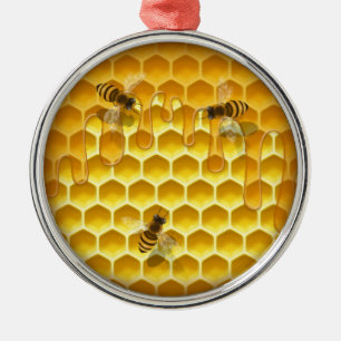 Goldene Honigwabe mit Honigbienen - individuell an Ornament Aus Metall