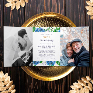 Goldene Hortensie Einladung zur 50. Hochzeitstag-F