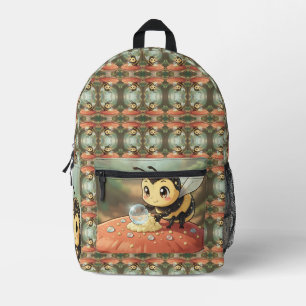 Goldene Hummel im Blütentanz Bedruckter Rucksack