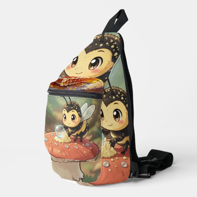 Goldene Hummel im Blütentanz  Crossbody Bag (Rechte Ecke)