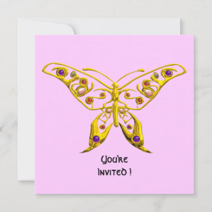 GOLDENE HYPER SCHMETTERLING, EDELSTEINE Rosa Hochz Einladung