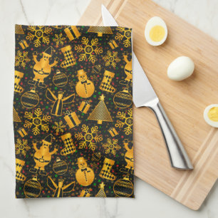 Goldene Icons Muster Weihnachten Geschirrtuch