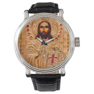 Goldene Ikone des Jesus Christus Armbanduhr