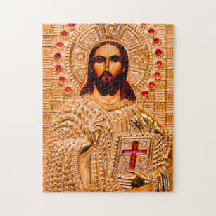 Goldene Ikone des Jesus Christus Puzzle
