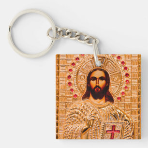 Goldene Ikone des Jesus Christus Schlüsselanhänger