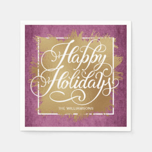 Goldene Imitate Foil Happy Holidays Lila Muster Serviette