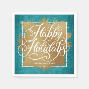 Goldene Imitate Foil Happy Holidays Türkis Muster Serviette