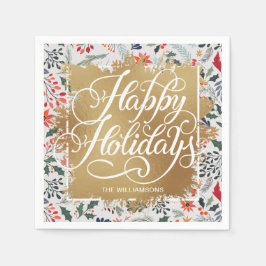 Goldene Imitate Foil Happy Holidays Winter Blume Serviette