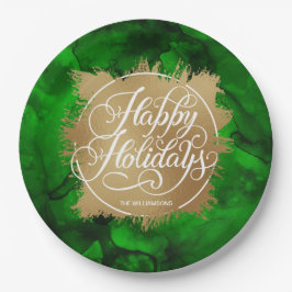 Goldene Imitate Foliday Weihnachten Grüne Wasserfa Pappteller