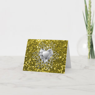 Goldene Imitate Glitzer Diamant Herzensschneeflock Feiertagskarte