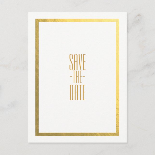 Goldene Imitate Weiße Elegante Save the Date Ankündigungspostkarte (Vorderseite)