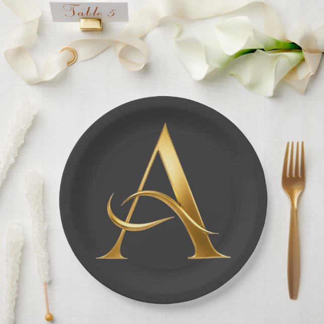 Goldene Initiale A Minimalistisches Design Pappteller (Hochzeit)