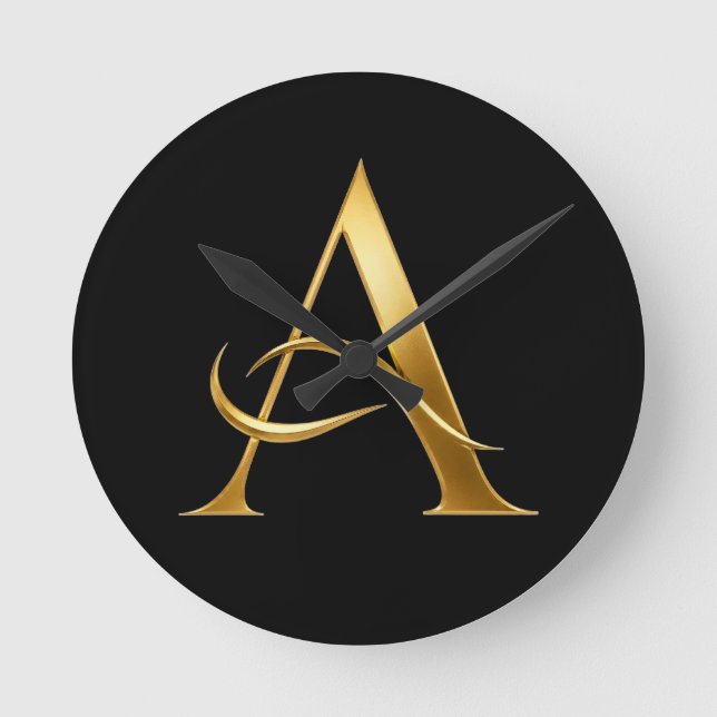 Goldene Initiale A Minimalistisches Design Runde Wanduhr (Vorderseite)