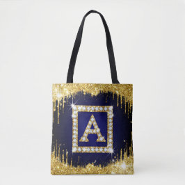 Goldene Initiale A mit blauem Glitter-Monogramm