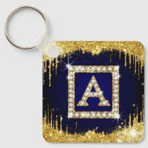 Goldene Initiale A mit blauem Glitter-Monogramm