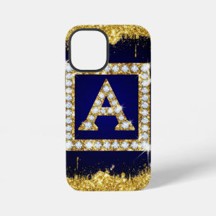 Goldene Initiale A mit blauem Glitterdruck iPhone 12 Mini Hülle