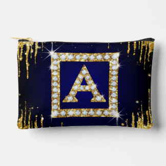 Goldene Initiale A mit blauem Glitterdruck Zubehörtasche