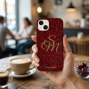 Goldene Initialen auf roter Frucht: Kirschmonogram Case-Mate iPhone Hülle