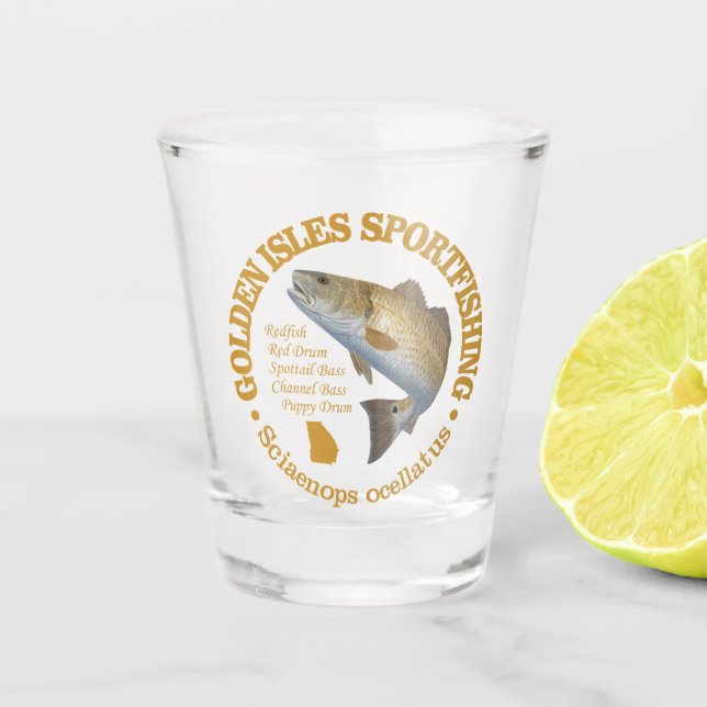 Goldene Inseln (Rotbarsch) Schnapsglas (Vorderseite)