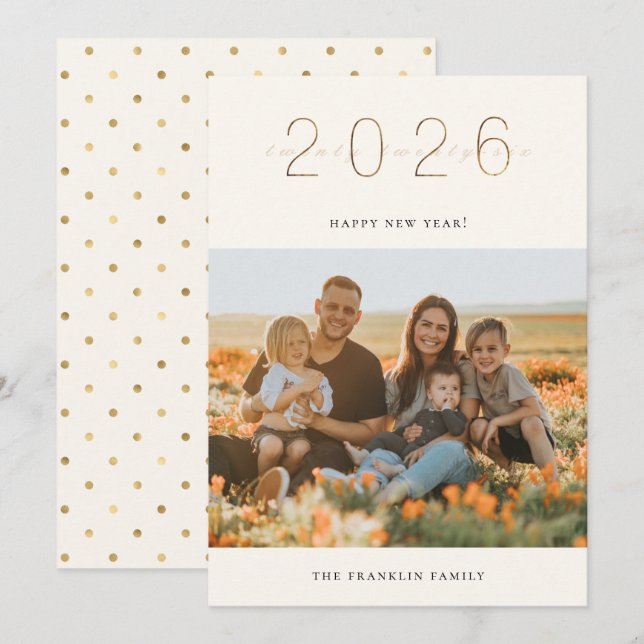 Goldene Jahresfotokarte Feiertagskarte (Vorne/Hinten)